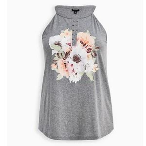TORRID 4X FLORAL GRAPHIC O-RING HIGH NECK TANK